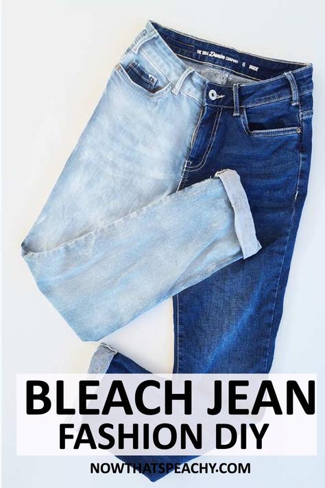 Learn how to make your own Half leg Bleach Denim Jeans Fashion DIY Bleach Blue Jeans Diy, How To Bleach Pants, How To Bleach Denim, Bleach Denim Diy, Bleaching Jeans Diy, Diy Bleached Jeans, Bleaching Jeans Diy Denim Ideas, Jeans Bleach Diy Ideas, Bleach Jeans Diy Denim