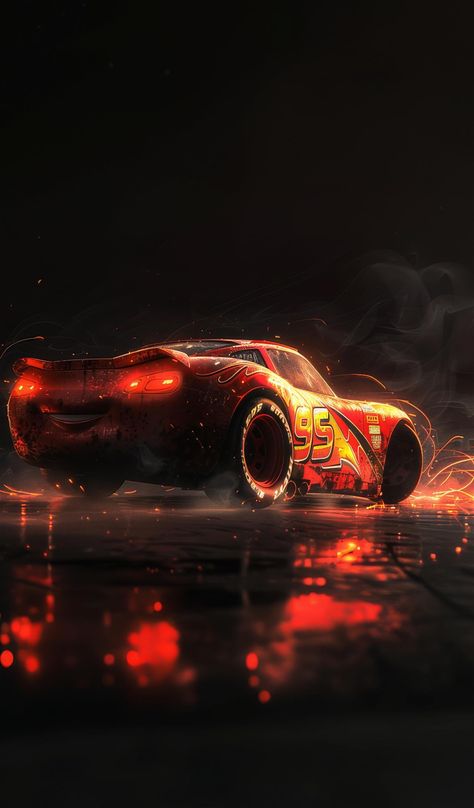 4k HD Wallpaper: Pixar-Styled Lightning McQueen Illustration Drawing Of Lightning, Mcqueen Wallpaper, Glowing Wallpaper, Magical Theme, Dynamic Pose, 4k Hd Wallpaper, Lightning Mcqueen, 4k Hd, Pixar