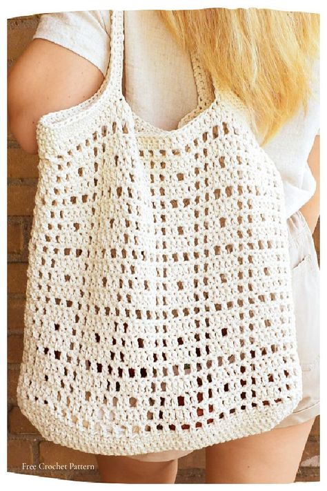 Cotton Crochet Patterns, Tote Crochet, Crochet Tote Pattern, Crochet Beach Bags, Crochet Bottoms, Crochet Mignon, Confection Au Crochet, Free Crochet Bag, Crochet Bag Pattern Free