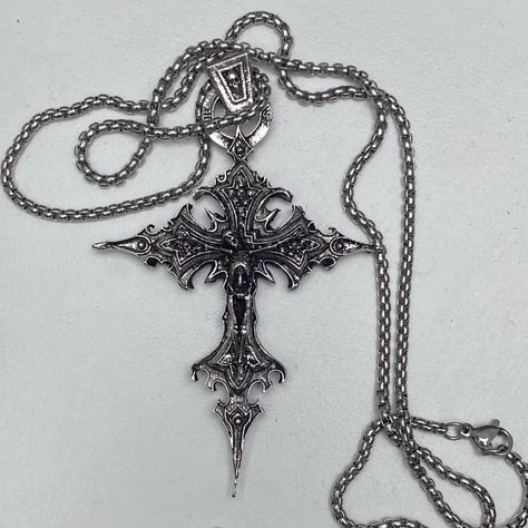 Gothic cross necklace - Depop Cross Necklace Goth, Cross Necklace Gothic, Goth Cross Necklace, Silver Cross Necklace Aesthetic, Cross Necklace Aesthetic, Gothic Cross Necklace, Gothic Necklaces, Goth Cross, Necklace Drawing