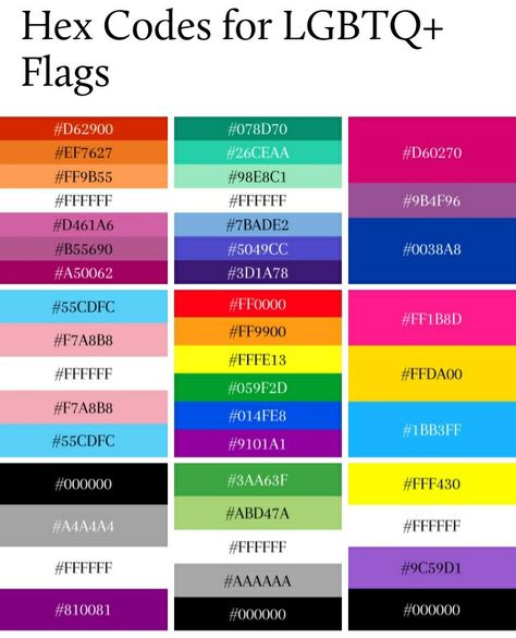 Lgbtq Color Palette, Pride Flag Color Palette, Pride Colour Palette, Pride Flag Hex Codes, All Pride Flags And Meanings, Pride Color Palette, All Lgbtq Flags And Meanings, Pastel Pride Flag, Pride Flags List