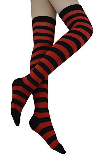 Red Shorts Outfit, Red Knee High Socks, Black Knee High Socks, Striped Thigh High Socks, Striped Knee High Socks, Goth Christmas, Popular Clothing Styles, Stocking Designs, Halloween Shoes