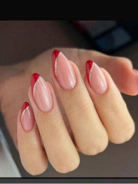 Red Tip Nails, Red Acrylic Nails, French Manicure Nails, Christmas Nails Acrylic, Oval Nails, Dipped Nails, Elegant Nails, Pretty Acrylic Nails, Chic Nails