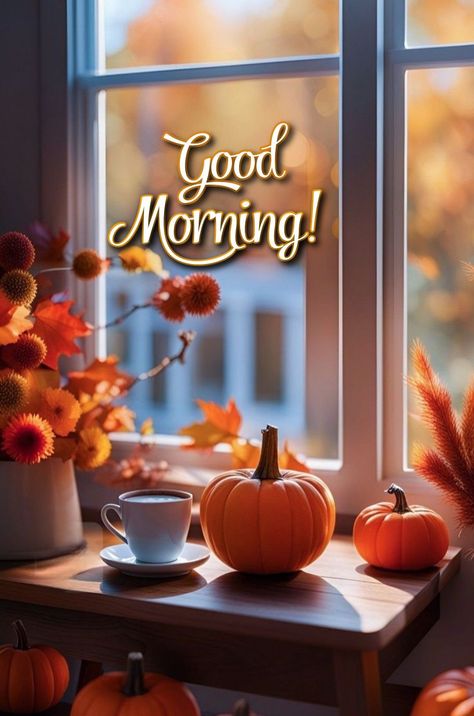 Cozy Morning Quotes, Fall Monday Morning Quotes, Good Morning October Images, Good Morning Halloween Images, Good Morning Autumn Images, Good Morning Fall Coffee, Autumn Good Morning, Good Morning Fall, Good Morning Animals