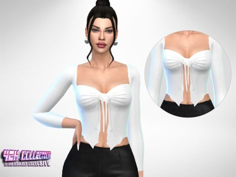 A Y2K white long sleeve top. Found in TSR Category 'Sims 4 Female Elder Everyday' Sims 4 Cc Long Sleeve Shirt, Sims 4 Cc Shirts Female, Sims Shirts, Clothes Cc, White Long Sleeve Top, Sims 1, Cc Sims, Sims 4 Clothing, Sims 4 Cc