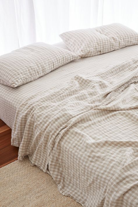 Beige gingham French linen bedding. Beige Gingham Sheets and Quilt Covers. Neutral tones. Calming patterns. 100% Pure French flax linen. Exclusive to I Love Linen Gingham Sheets, Real Living Magazine, Linen Valances, Beige Gingham, Linen Sheet Sets, Linen Quilt, Stylish Beds, Up House, Linen Sheets