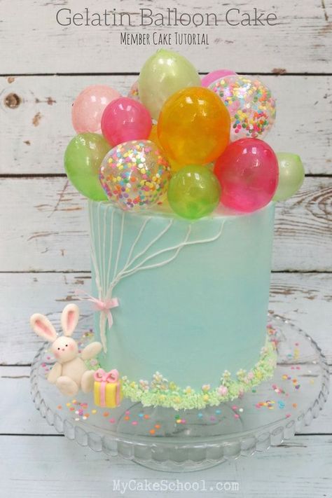 Learn how to make this adorable Balloon Themed Cake featuring colorful Gelatin Bubbles in this member cake decorating video tutorial by MyCakeSchool.com! Perfect for birthday parties! How To Make Gelatin, Gelatin Bubbles, Tårta Design, Bubble Cake, Decorating Videos, Gateaux Cake, Balloon Cake, Cake Decorating Videos, Dessert Bar