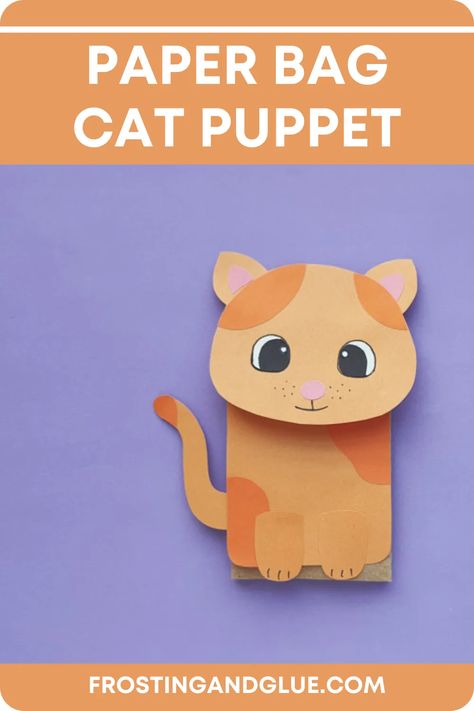 This adorable Cat Paper Bag Puppet is just what you need for the kitty lovers in your life! They are so easy to make, and you’ll spend hours of fun playing and imagining together! Cat Paper Bag Puppet, Bag Puppet, Diy Paper Bag, Cat Paper, Cat Template, Paper Bag Crafts, Paper Bag Puppets, Puppet Crafts, Spring Crafts For Kids