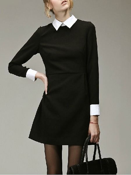 very Wednesday Addams, and I LOVE IT Black Dress White Collar, Black Dress Accessories, Dress With White Collar, Informal Dress, Shirt Dress Outfit, Color Block Shirts, Black N White Dress, Work Attire, White Outfits