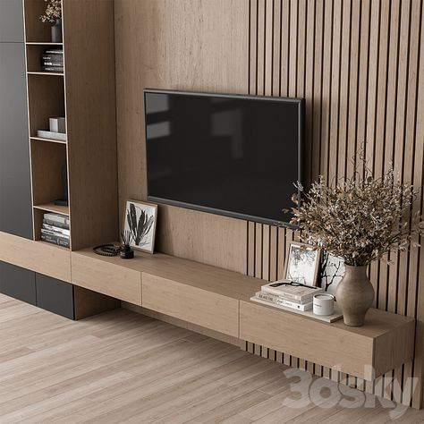 TV Wall Black and Wood - Set 35 - TV Wall - 3D model Tv Wand, Apartment Balcony Decorating, Apartment Balconies, Full House, Living Room Tv, Tv Wall, Interior Design Projects, In 3d, Home Interior Design