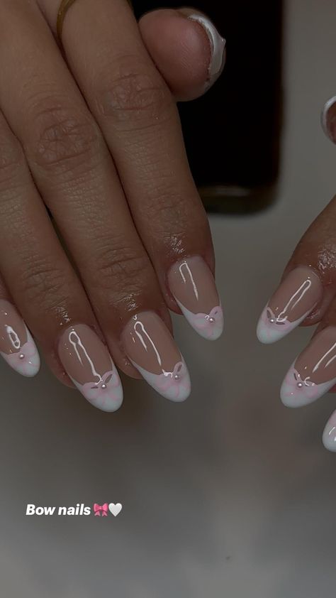 Bow nails 🎀🤍 Red French Tip Nail Ideas, Pink Croquette, Tip Nail Ideas, French Tip Nail Ideas, Nails Blue And White, Red French Tip, Bow Nail Designs, Bow Nails, Blue And White Nails