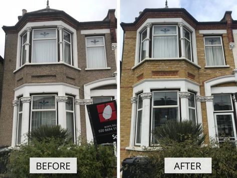 Pebble dash removal - Paul Brick Pointing Pebble Dash Exterior, Painted Pebbledash, Pebble Dash, Exterior House Renovation, Natural Ventilation, House Renovation, Brickwork, Exterior House, The Building