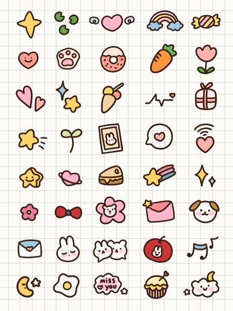 Sticker Drawing Ideas Easy Simple, Cute Drawings For Stickers, Drawing Stickers Art, Dibujos Soft Cute, Cute Printable Stickers, Soft Stickers, Stickers Drawing, Cute Aesthetic Stickers, Doodles Easy