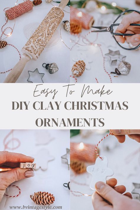 Step by step directions with photos on how to make DIY air dry clay Christmas ornaments. These beautiful handmade ornaments can be used for gift tags, tree ornaments, personalized gifts and more. Air Dry Clay Christmas Ornaments, Dry Clay Ornaments, Air Dry Clay Ornaments, Air Dry Clay Christmas, Make Air Dry Clay, Clay Christmas Ornaments, Clay Gift Tags, Natural Christmas Decor, Dollar Store Diy Projects