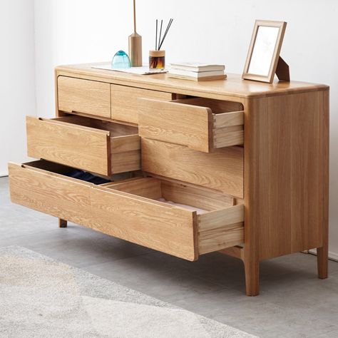 Description: Add elegance and organization to your bedroom with our Brightly collection's 3+4 chest of drawers. Made from premium solid oak, it features dovetail joints and solid oak bases, backs, and runners for durability. Discover our matching Romsey pieces and enjoy convenient delivery options.Dimension:Width: 140cm Height: 76cmDepth: 40cmInformation:Colour: Natural wood / walnut Material: 100% Solid OakFinish: Natural Solid Oak Note:Due to manual measurement and different measurement method Wooden Chest Of Drawers Bedroom, Chest Of Drawers Bedroom Modern, Scandi Bedroom, Japandi Bedroom, Chest Of Drawers Bedroom, Modern Chest Of Drawers, Chest Of Drawer, Oak Bedroom Furniture, Drawers Bedroom