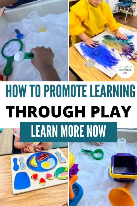 Are you an Early Childhood Teacher or Preschool Special Education Teacher? Maybe a parent looking for play based ideas? Well, look no further! Promoting learning through play is an effective and enjoyable way to enhance educational experiences. Here are ten strategies to encourage learning through play with your early elementary students. I share how to incorporate sensory play, pretend play, learning centers and more. Find the best play based learning activities today! Learning Through Play 1st Grade, Play Based Learning Activities Preschool, Learning Through Play Activities, Play Based Learning Preschool, Play Based Learning Kindergarten, Inquiry Based Learning Activities, Project Based Learning Kindergarten, Sensory Classroom, Special Education Lesson Plans