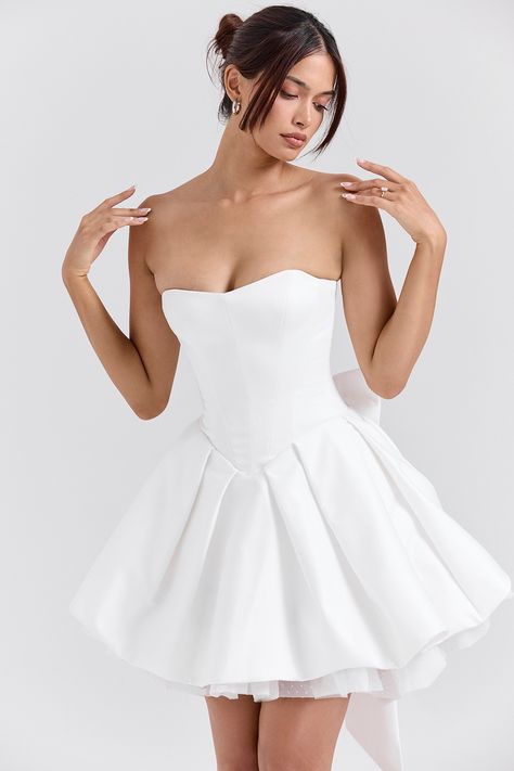 House of CB | Womenswear designed in London. White Puffy Dress, Wedding Reception Dresses, White Wedding Reception, Mini Gown, Reception Dresses, Glitter Wedding Dress, Party Styling, Bandage Midi Dress, Bandage Dress Bodycon