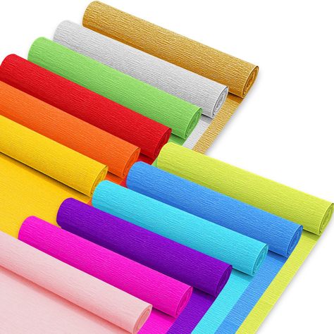 PRICES MAY VARY. What You Will Get – The package includes 14pcs crepe paper streamers in 12 different colors, large quantity to meet your decoration needs. Rainbow Colors – The crepe paper streamers have various bright colors, 10 rolls of rainbow color, 2pcs in gold and 2pcs in silver, you can mix and match to create unique and beautiful crafts that match your style and preferences. Proper Size – Each roll of crepe paper streamer measures 25 x 250cm / 9.8 x 98.4inch, and the gold and silver crep Tissue Paper Projects, Diy Gift Wrapping Paper, 98th Birthday, Tissue Paper Craft, Crepe Paper Streamers, Wrapping Paper Crafts, Paper Streamers, Color Party, Crafts Room