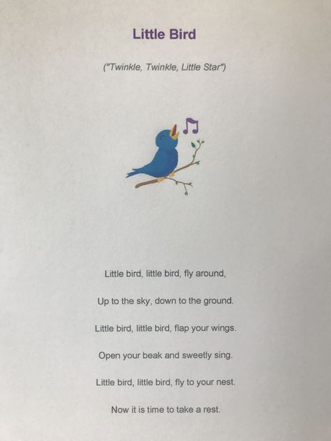 SONG Bird Lesson Plans For Toddlers, Baby Lullaby Lyrics, First Grade Songs, Preschool Fingerplays, Rhyming Poems For Kids, Spring Songs, Bird Poems, Nursery Rhymes Toddlers, Rhymes For Toddlers