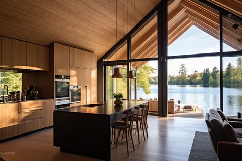 Lake Interior Design, Nordic Lake House, Medium House Design, Scandinavian Lake House, Small Scandinavian House, Modern Nordic House, Scandinavian Barn House, Scandinavian Style House, Modern Scandinavian House