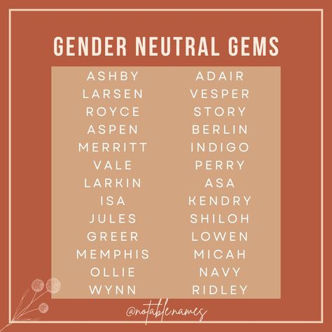 I love a gender neutral name! I'm not sure what it is about them, but I'm constantly drawn to them. I'll see a name I like, find out it's gender neutral and then fall in love a little bit more. Could it be that they always have such a cool vibe? It's quite possible. Check out these stunning gender neutral names! Which one would you add to your name list? #names #genderneutralnames #babynames #babynameinspo #babynameideas #babynamesuggestions #babyname #babynameinspiration Fall Names, Neutral Names, Character Creating, Oc Names, Shifting Realities, M Names, Writing Planning, Unisex Baby Names, Writing Inspiration Tips