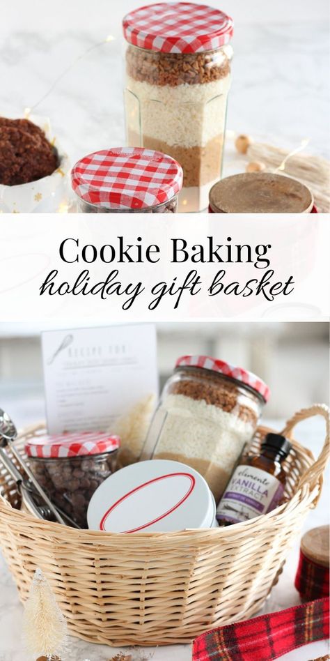 Christmas Gift Basket with Cookie Mix Jar, Chocolate Chips, Printable Recipe Card, Cookie Scoop and More Baking Gift Basket, Cookie Mix Jar, Baking Basket, Coconut Cookie, Cookie Baskets, Cookie Gift Baskets, Homemade Vanilla Extract, Baking Gift, Holiday Gift Baskets