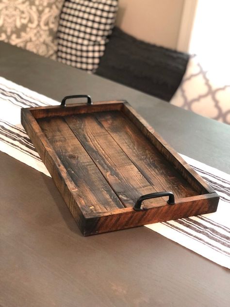 Bed Tray Ideas, Diy Wooden Table, Farmhouse Serving Trays, Rustic Serving Trays, Tray Ottoman, Wooden Centerpieces, Rustic Tray, Tray Coffee Table, Craft Booth Displays