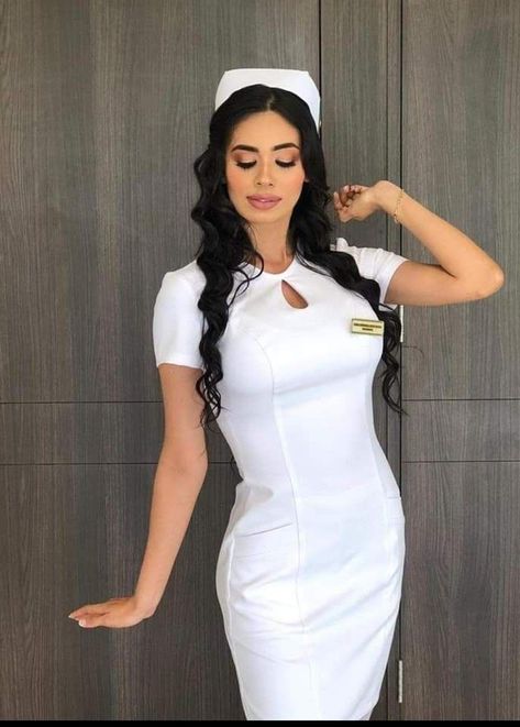 Nursing Uniforms Modern, Nursing Uniform Dress Design, Nurse Dress Uniform Pattern, Nurse Uniform Modern White, Nurse Uniform Modern, Nurses Uniform Modern, Office Uniform For Women, White Nurse Dress, Work Dresses Professional