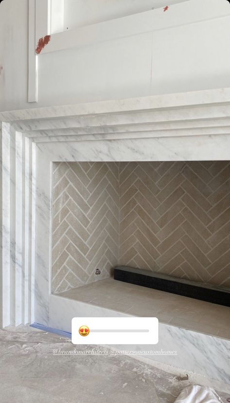 Herringbone Fireplace, Stone Fireplace Surround, Classic Fireplace, Home Fireplace, Fireplace Makeover, Living Room Remodel, Fireplace Tile, Fireplace Wall, Room Remodeling