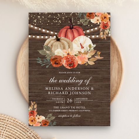 Watercolor Terracotta, Wood Wedding Invitations, Dusty Peach, Rustic Watercolor, Burnt Orange Weddings, Orange Baby Shower, Pumpkin Wedding, Terracotta Wedding, Floral Pumpkin