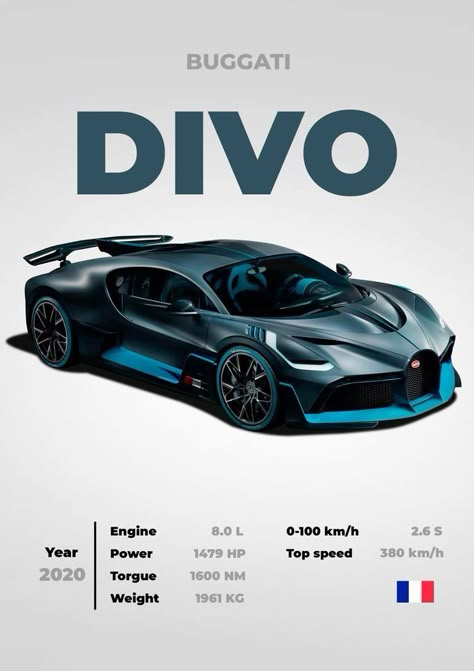 Sport Car Design, Bugatti Poster, Buggati Divo, Car Poster Design Graphics, W16 Engine, Bugatti Divo, Car Brands Logos, Cars Brand, Bugatti Cars