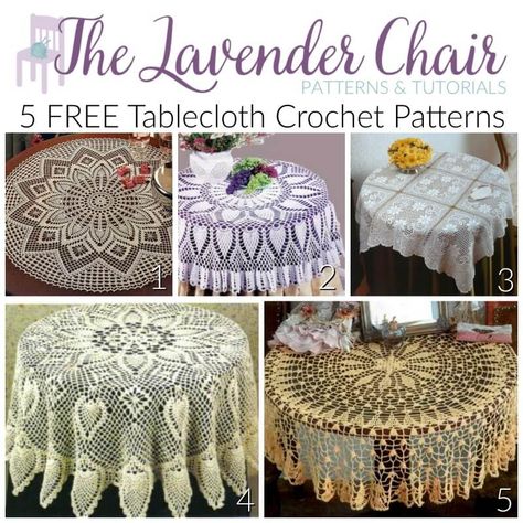 5 FREE Tablecloth Crochet Patterns - The Lavender Chair Mantel Redondo A Crochet, Lavender Chair, The Lavender Chair, Crochet Table Topper, Pattern Batik, Crochet Placemat Patterns, Crochet Tablecloth Pattern, Free Crochet Doily Patterns, Crochet Placemats