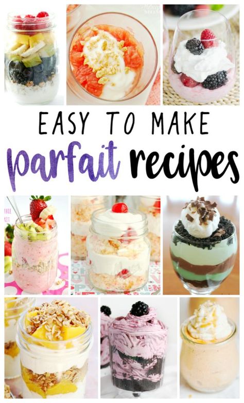 Looking for a sweet treat for yourself or the whole family? Parfaits are the perfect dessert! It's versatile, easy to make, and will be a hit with everyone. We've gathered some of the tastiest looking Parfait Recipes for you. Be sure to grab a pen and a piece of paper to start your ingredient list! Easy Dessert Parfait Recipes, Make Ahead Yogurt Parfait For A Crowd, White Chocolate Parfait, Dessert Parfait Ideas, Mini Parfait Recipes, Easy Parfait Recipes Desserts, Individual Parfait Cups, Easter Parfait Dessert Recipes, Parfet Dessert