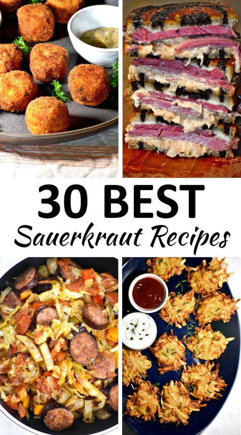 The 30 BEST Sauerkraut Recipes - GypsyPlate New Years Day Sour Kraut, Food With Sauerkraut, Dinner Ideas With Sauerkraut, Sauerkraut With Bacon, Dinners With Sauerkraut, Foods With Sauerkraut, Sourkrout Recipes Crockpot, Sourcraught Recipe, Quick Sauerkraut Recipes