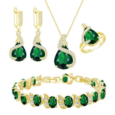 Jewelry Set For Bride, Teardrop Jewelry, Emerald Birthstone, Prom Jewelry, Women's Jewelry Sets, Cz Necklace, Jewelry Fashion Trends, Cz Jewelry, Leverback Earrings