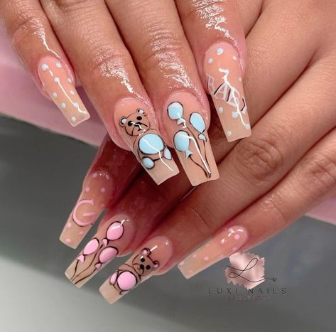 🩷🩵 #genderrevealnails 👧🏼🧒🏻 | Instagram Gender Reveal Ideas Nails, Pregnancy Nails Designs, Simple Gender Reveal Nails, Baby Gender Nails, Baby Nails Design Pregnancy, Pink And Blue Nails Gender Reveal, Gender Reveal Nails Ideas, Reveal Nails, Shower Nails