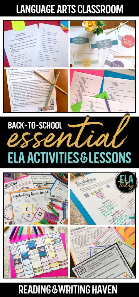 12 essential back-to-school activities and lesson plans for middle and high school ELA #MiddleSchoolELA #HighSchoolELA Language Arts Lesson Plans Elementary, Ela Bell Ringers, Instructional Activities, Reading Mini Lessons, Ela Lesson Plans, Distributive Property, Secondary Classroom, Ninth Grade, Middle School Writing