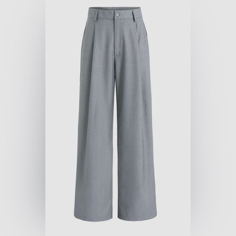 Gray Wide Leg Pants For Spring, Seluar Wanita, Slim Fit Suit Pants, Office Pants, Wide Leg Dress Pants, Grey Trousers, Polyester Pants, Work Wear Women, Wide Leg Pant