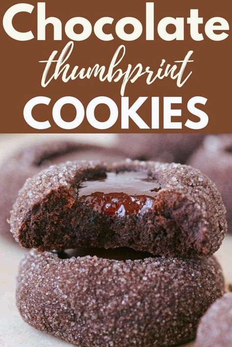 Chocolate Thumbprint Cookies are a delicious treat to share with your friends, family and co-workers! These are the best Chocolate Thumbprint Cookies and they are made in under 30 minutes! No chilling required! They are tender, moist and intensely chocolate. Fill them with an easy chocolate ganache for a rich chocolate cookie or raspberry jam! Christmas No Bake Treats, Easy Chocolate Ganache, Chocolate Thumbprint Cookies, Spring Recipes Dessert, Thumbprint Cookies Recipe, Homemade Chocolate Chip Cookies, Cookie Recipes Homemade, Soft Chocolate Chip Cookies, Chewy Sugar Cookies