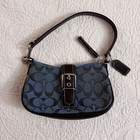 Coach Signature Mini Shoulder Bag Style 6362 In Nearly Perfect, Excellent Condition. Last Photo Shows Tiny Mark On The Bottom Of The Bag. Really Cute Little Shoulder Bag To Fit Phone And Essentials In Unique Dark Blue Color. I’ve Had This Bag Since Middle School And I Am A Peak Millennial - So It’s Truly Vintage! It’s Been Sitting Unused For All Those Years And It’s Time For It Find A New Home. Includes Original Dust Bag And Care Cards. Coach Shoulder Bag Vintage, Vintage Coach Wallet, Vintage Coach Shoulder Bag, Coach Bag Vintage, Mini Coach Bag, Dark Blue Handbag, Unique Style Outfits, Trendy Shoulder Bags, Coach Vintage Bag