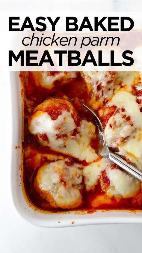 You have to try this these homemade baked chicken parmesan meatballs. Incredibly tender and flavorful meatballs with hardly any work. If you can roll meatballs, you can make this chicken parmesan meatball recipe. #chickenmeatballs #chickenparmesan #dinner Flavorful Meatballs, Chicken Parm Meatballs, Baked Chicken Parm, Baked Meatball Recipe, Best Ground Beef Recipes, Chicken Parmesan Meatballs, Parmesan Meatballs, Chicken Meatball Recipes, Comfort Casseroles