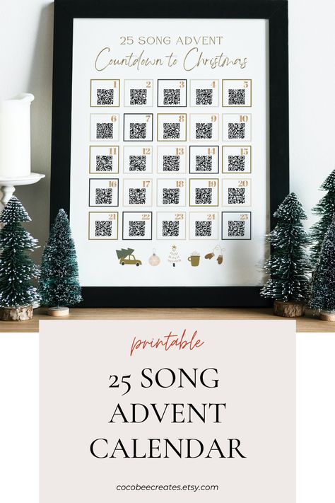 Get into the holiday spirit with this fun Countdown to Christmas Advent Calendar Playlist! Enjoy a new song each day, counting all the way down to December 25th. This is an instant printable, so you can print and listen by scanning the Spotify code TODAY! All 25 songs link to Spotify through the app. You must be a registered Spotify user and signed in to access the music. Scan the QR code each day by using your phone's camera and you will be surprised with a new song. Advent Calendar Activities For Adults, Digital Advent Calendar, Advent Calendar For Adults, Christmas Countdown Printable, Advent Diy, Advent Activities, Christmas Countdown Calendar, Spotify Code, Diy Advent Calendar