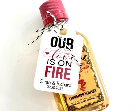 Whiskey Wedding Favors, Fireball Bottle, Whiskey Wedding, Whiskey Bottles, Bachelorette Favor, Fireball Whiskey, Wedding Favor Gift Tags, Bachelorette Favors, Alcohol Bottles