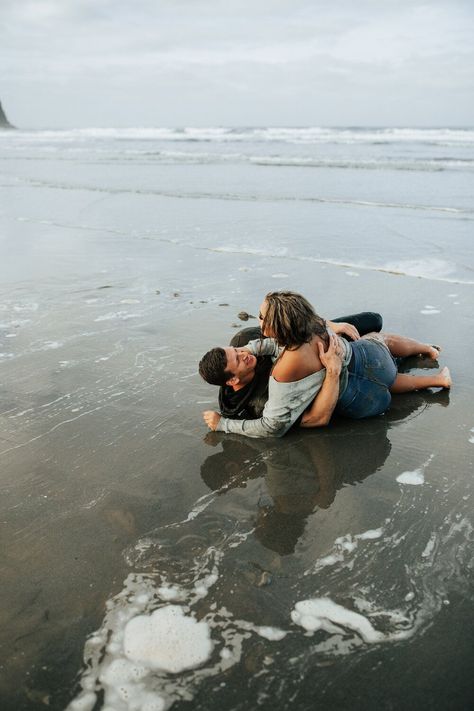 Cannon Beach Oregon coast engagement shoot Oregon elopement photographer Oregon wedding photographer beach couples shoot #oregonphotographer #engagements #coupleshoot Oregon Beach, Oregon Beaches, Oregon Elopement, Cannon Beach Oregon, Couples Shoot, Oregon Washington, Before Sunrise, Cannon Beach, Oregon Wedding