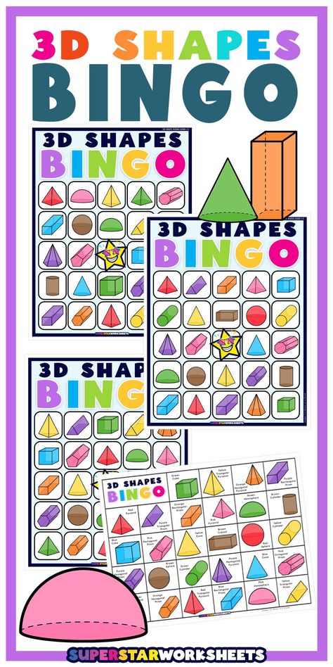 3D Shape BINGO 3d Shape Games, 3d Shape Activities, Shape Bingo, Shape Activities Kindergarten, 3d Shapes Activities, Free Printable Bingo Cards, Shapes Lessons, Free Bingo Cards, Shapes Worksheet Kindergarten