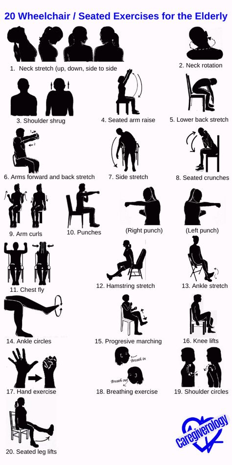 20 Wheelchair / Seated Exercises for the Elderly #Exerciesforhealthyback Exercises For The Elderly Simple, Elderly Chair Exercises, Exercises For Elderly Senior Fitness, Wheelchair Stretches, Wheelchair Activities For Seniors, Disabled Workout, Geriatric Physical Therapy Exercises, Senior Citizen Exercises, Sitting Exercises For Seniors