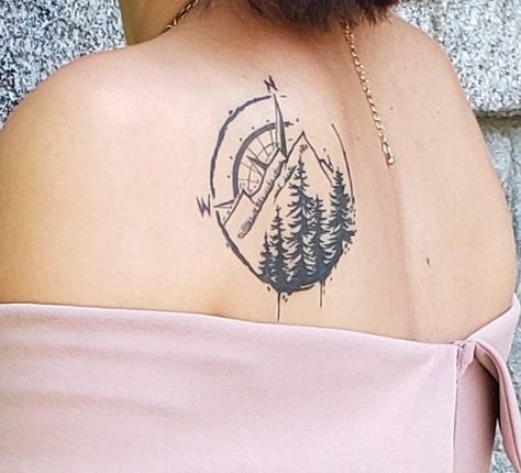 #pnw #compass #mountains #tattoo #pnwtattoo #compasstattoo  #spokanewa #washington Pnw Tattoo, Mountains Tattoo, Compass Tattoo Design, Arrow Tattoo, Tattoo Girls, Mountain Tattoo, 1 Tattoo, Design Geometric, Nature Tattoos