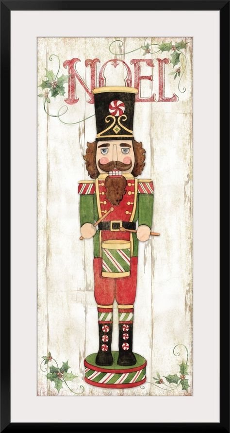 Fine Art Print, Martin Black Frame entitled Nutcracker Noel.  A traditional Nutcracker figure makes a great panel accent for your holiday decor.  Multiple sizes available.  Primary colors within this image include White, Black, Pink, Dark Forest Green.  Made in the USA.  Satisfaction guaranteed.  Inks used are latex-based and designed to last. Nutcracker Image, Traditional Nutcracker, Nutcracker Figures, Nutcracker Christmas Decorations, Vintage Nutcrackers, Illustration Noel, Pink Dark, Christmas Drawing, Dark Forest Green