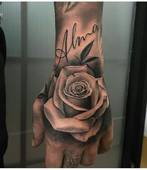 PINNED BY: @LOVEMEBEAUTY85 Tato Mata, Rose Hand Tattoo, Rose Tattoos For Men, Hand Tats, Rosen Tattoo, Hand Tattoos For Women, Rose Tattoo Design, Inked Magazine, Hand Tattoos For Guys