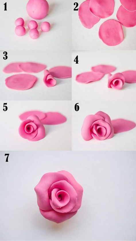 Kue Fondant, Flowers For Cake, Fondant Flower Tutorial, Fondant Rose, Polymer Clay Flower Jewelry, Gum Paste Flowers, Tanah Liat, Fondant Flowers, Polymer Clay Diy